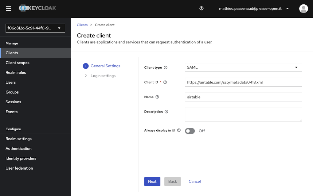 Keycloak as SSO for Airtable